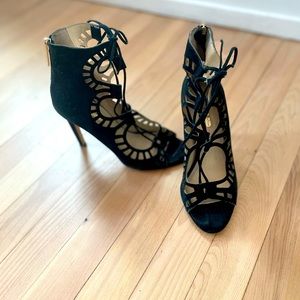 BCBG black suede, lace up heel